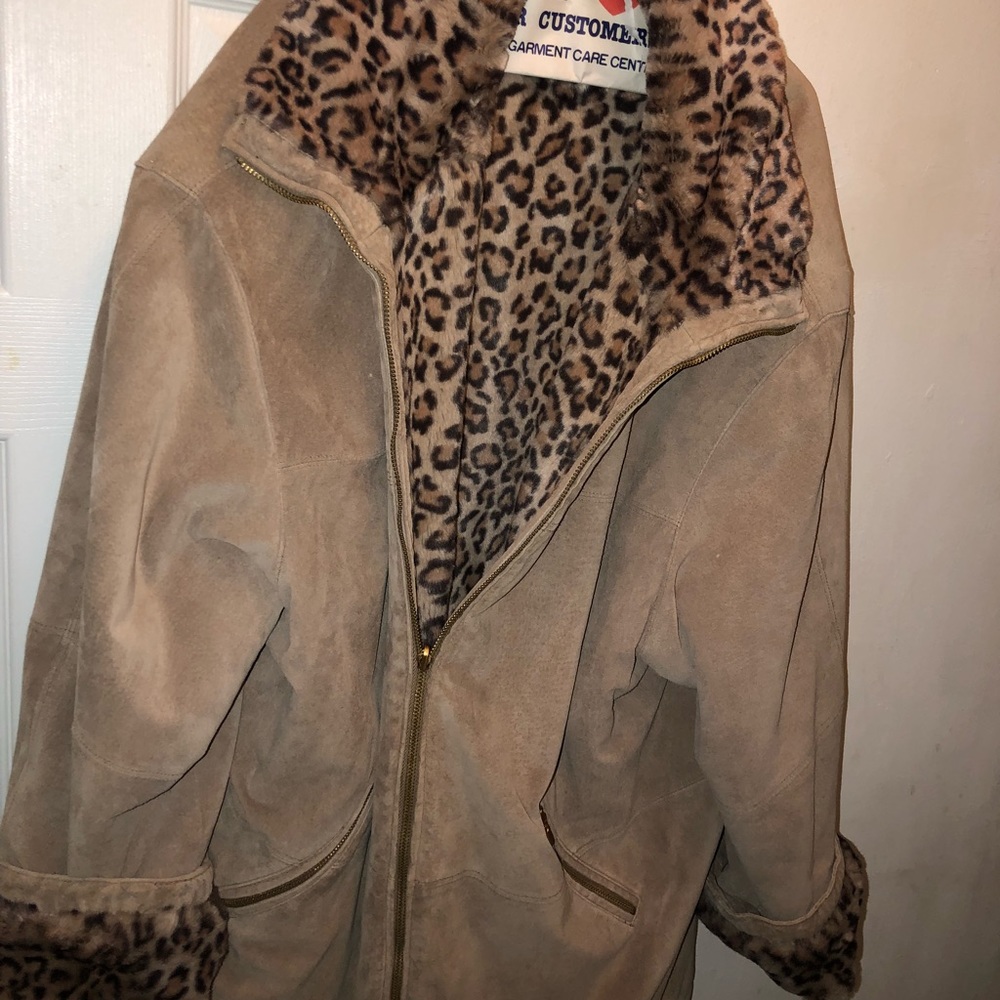 Faux Leopard Print & genuine suede coat